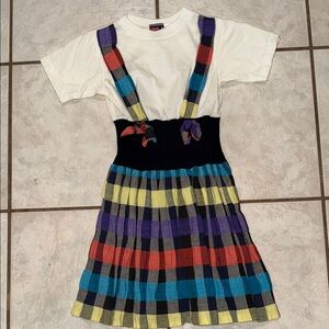 Vintage GIrls Romper/Dress SILVER UNICORN 1980s Overalls Skirt Sz 8 Made in USA